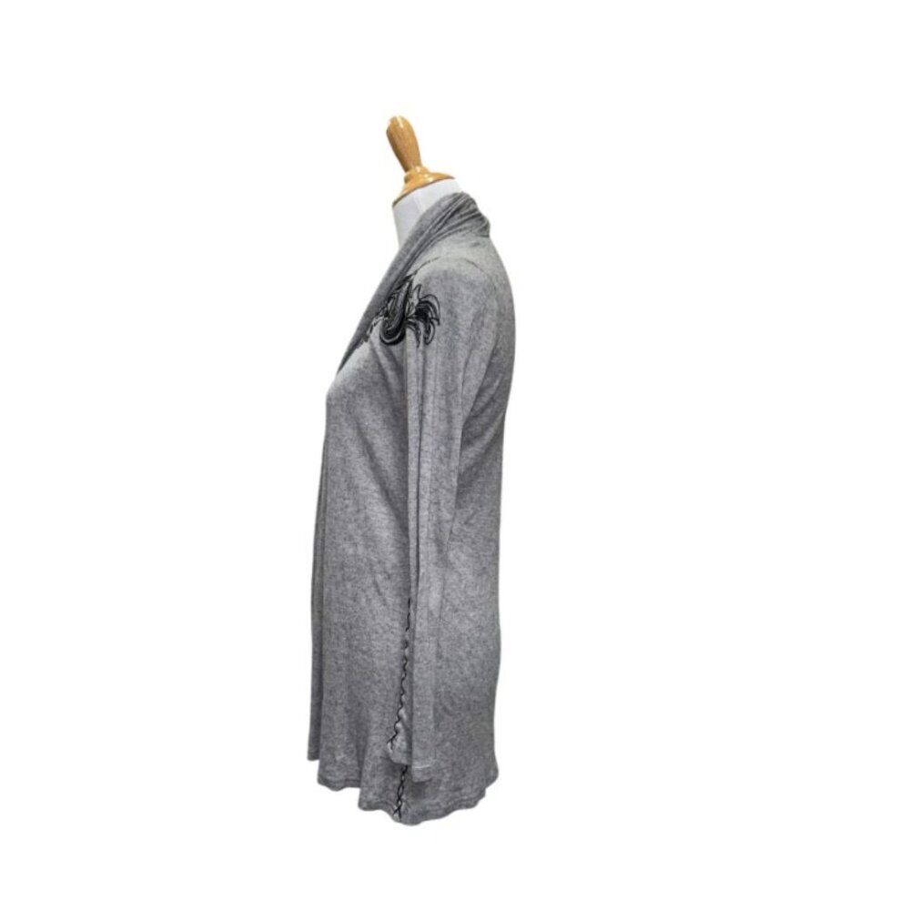 Y2K Phanuel embroidered gray black wool sweater duster M - Picture 3 of 5